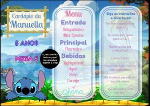 Menu de Mesa Aniversário Stitch para Editar Online