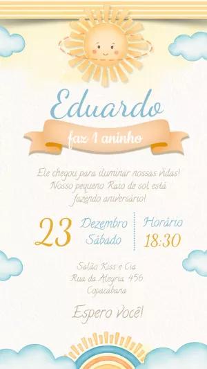 Convite Aniversário Raio de Sol Fofo para Editar Online