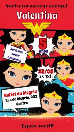Convite de Aniversário Mulher Maravilha para Editar Online