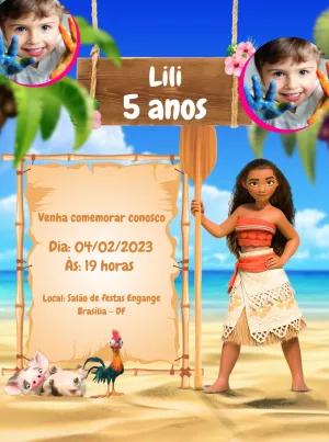 Convite de Aniversário Moana com Foto para Editar Online