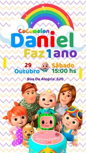 Convite de Aniversário Cocomelon com a Turma para Editar