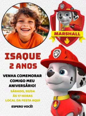 Convite Aniversário Patrulha Canina Marshall com Foto para Editar