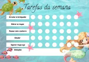 Quadro de Tarefas Sereia para Editar e Imprimir Online