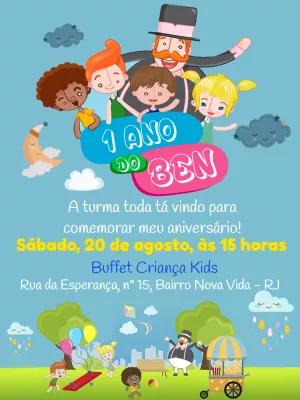 Convite de Aniversário Mundo Bita com a Turma para Editar Online