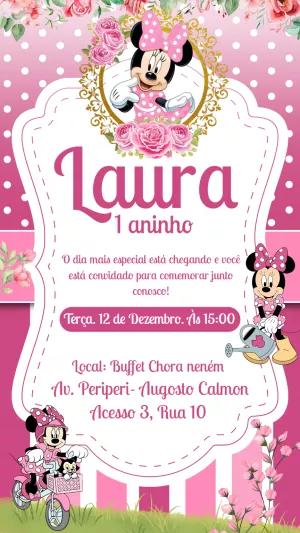 Convite de Aniversário Minnie Jardim Floral para Editar Online