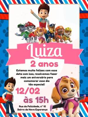 Convite de Aniversário Patrulha Canina para Editar Online