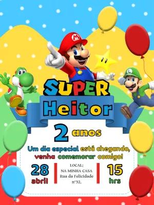 Convite Aniversário Super Mario com Personagens para Editar