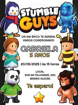 Convite de Aniversário Stumble Guys com Personagens para Editar