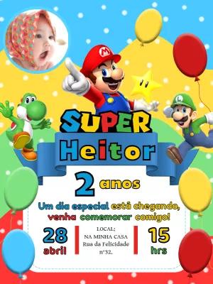 Convite de Aniversário Super Mario com Foto para Editar