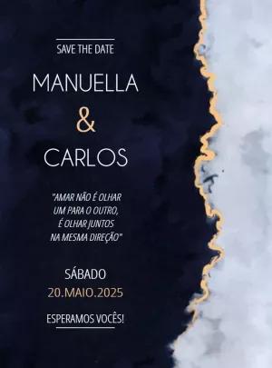 Save the Date Casamento Aquarelado Azul e Dourado para Editar
