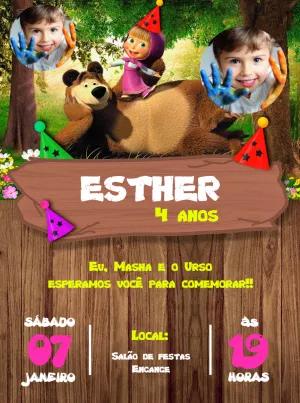 Convite Aniversário Masha e o Urso com Foto para Editar Online