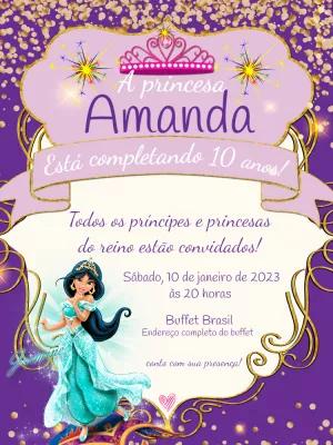 Convite Aniversário Princesa Jasmine para Editar Online