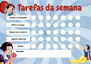 Quadro de Tarefas Branca de Neve Editável para Imprimir