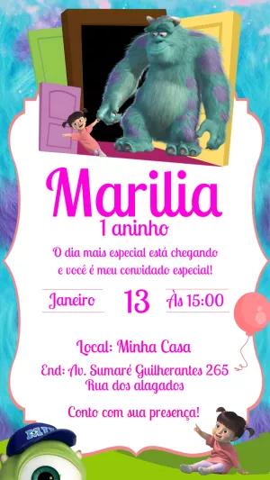 Convite Aniversário Monstros S.A. para Editar Online