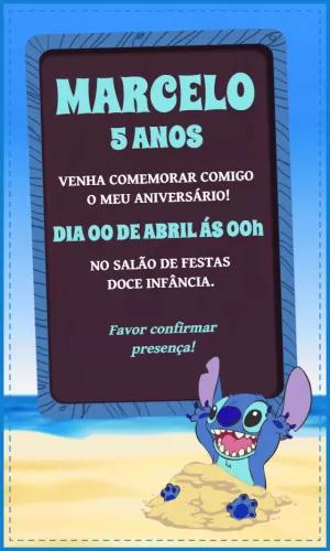 Convite de Aniversário Stitch na Praia Editável Online