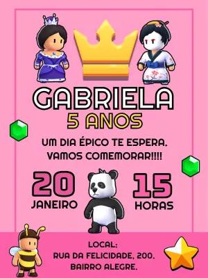 Convite de Aniversário Stumble Guys Rosa para Editar Online