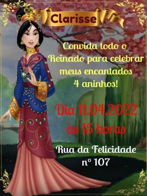 Convite de Aniversário Princesa Mulan para Editar Online