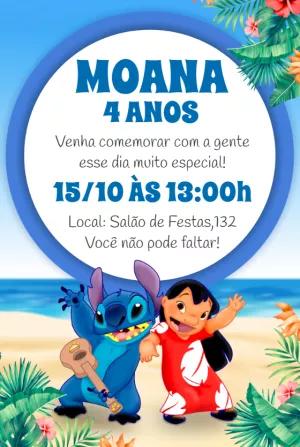 Convite de Aniversário Lilo e Stitch Havaiano para Editar