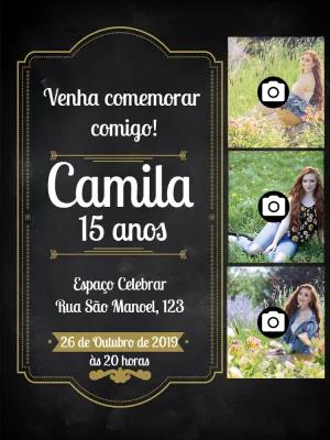 Convite 15 Anos com Fotos Estilo Lousa para Editar Online