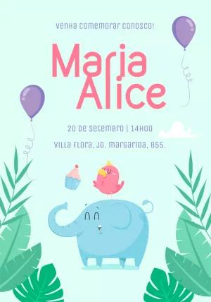 Convite de Aniversário Elefantinho Fofo para Editar Online