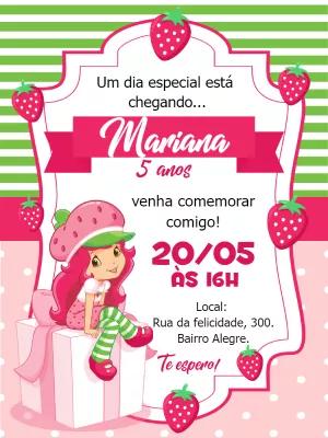 Convite de Aniversário Moranguinho Editável Online para Imprimir