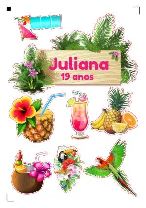 Topo de Bolo Tropical Editável com Elementos para Imprimir
