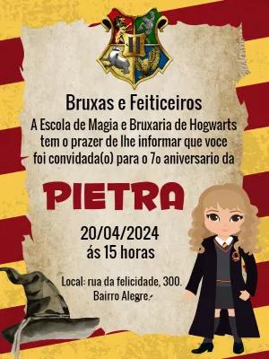 Convite de Aniversário Harry Potter com Hermione para Editar