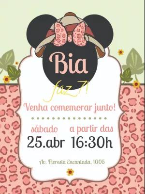 Convite Aniversário Minnie Safari para Editar Online