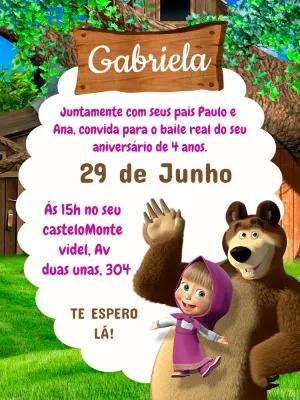 Convite Aniversário Masha e o Urso para Editar Online