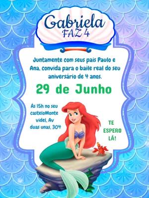 Convite Aniversário A Pequena Sereia para Editar Online
