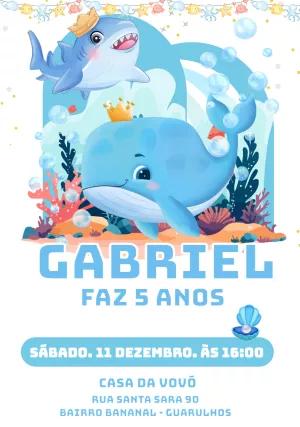 Convite Aniversário Fundo do Mar com Baleia para Editar Online