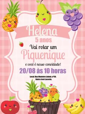 Convite Aniversário Piquenique de Frutinhas para Editar Online