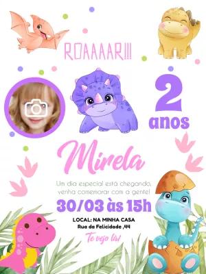 Convite Aniversário Dinossauro Baby com Foto para Editar