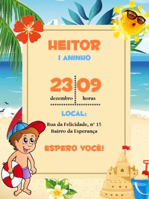 Convite de Aniversário Praia Infantil para Editar Online