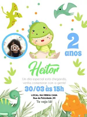 Convite Aniversário Dinossauro Baby com Foto para Editar