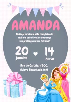 Convite Aniversário Princesas Disney para Editar Online