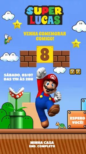 Convite de Aniversário Super Mario com Personagens para Editar