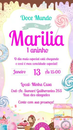 Convite Aniversário Mundo Doce para Editar Online