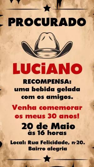 Convite de Aniversário Cowboy Procurado para Editar Online