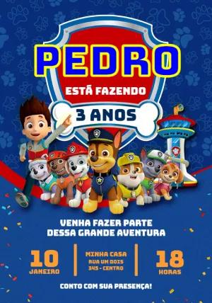 Convite de Aniversário Patrulha Canina Azul para Editar Online