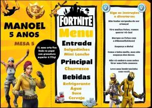Menu de Mesa Aniversário Fortnite para Editar Online