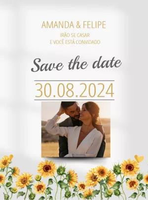 Save the Date Casamento Girassol com Foto para Editar Online
