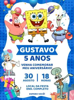 Convite de Aniversário Bob Esponja e Turma para Editar Online