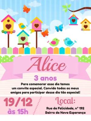 Convite de Aniversário Jardim dos Passarinhos para Editar