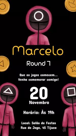 Convite Aniversário Round 6 Squid Game para Editar Online