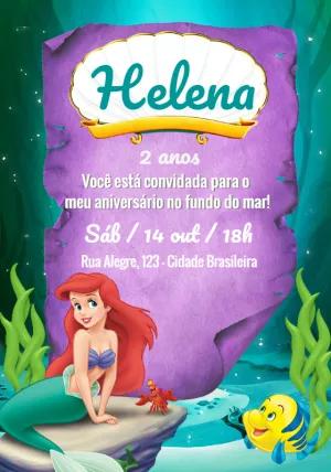 Convite de Aniversário Pequena Sereia para Editar Online
