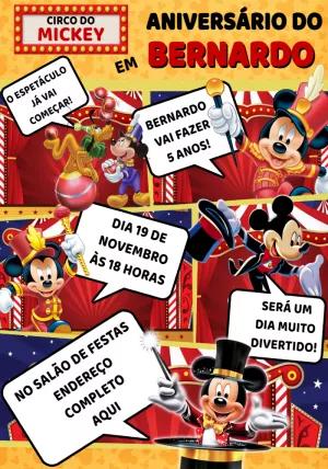 Convite de Aniversário Circo do Mickey para Editar Online