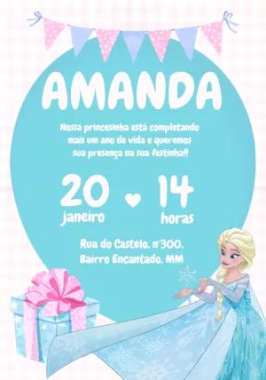 Convite Aniversário Frozen com a Elsa para Editar Online