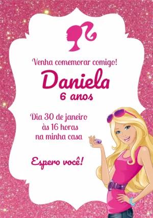 Convite de Aniversário Barbie Rosa para Editar Online