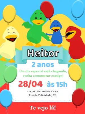 Convite de Aniversário Patinhos Coloridos para Editar Online